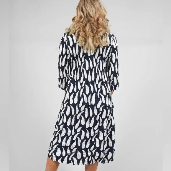 AlQuema Smash Nehru Collar Coat Dress Navy with White Ink Droplet - Picture 3 of 11